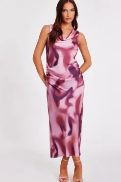 Quiz Pink Satin Printed Midaxi Dress Online