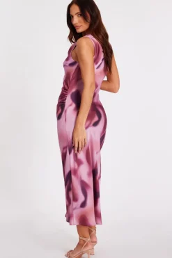 Quiz Pink Satin Printed Midaxi Dress Online