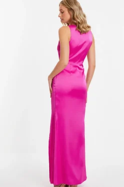 Quiz Pink Satin Ruched Maxi Dress Best