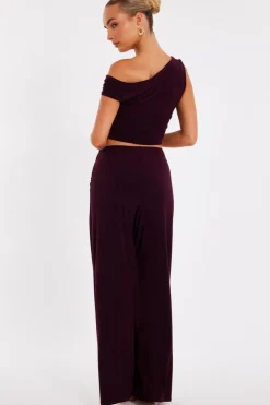 Quiz Buckle Wide Leg Trousers Plum New