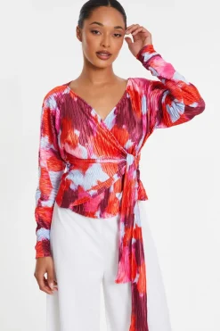 Quiz Red Abstract Wrap Top Outlet