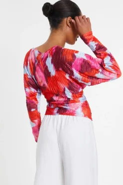 Quiz Red Abstract Wrap Top Outlet