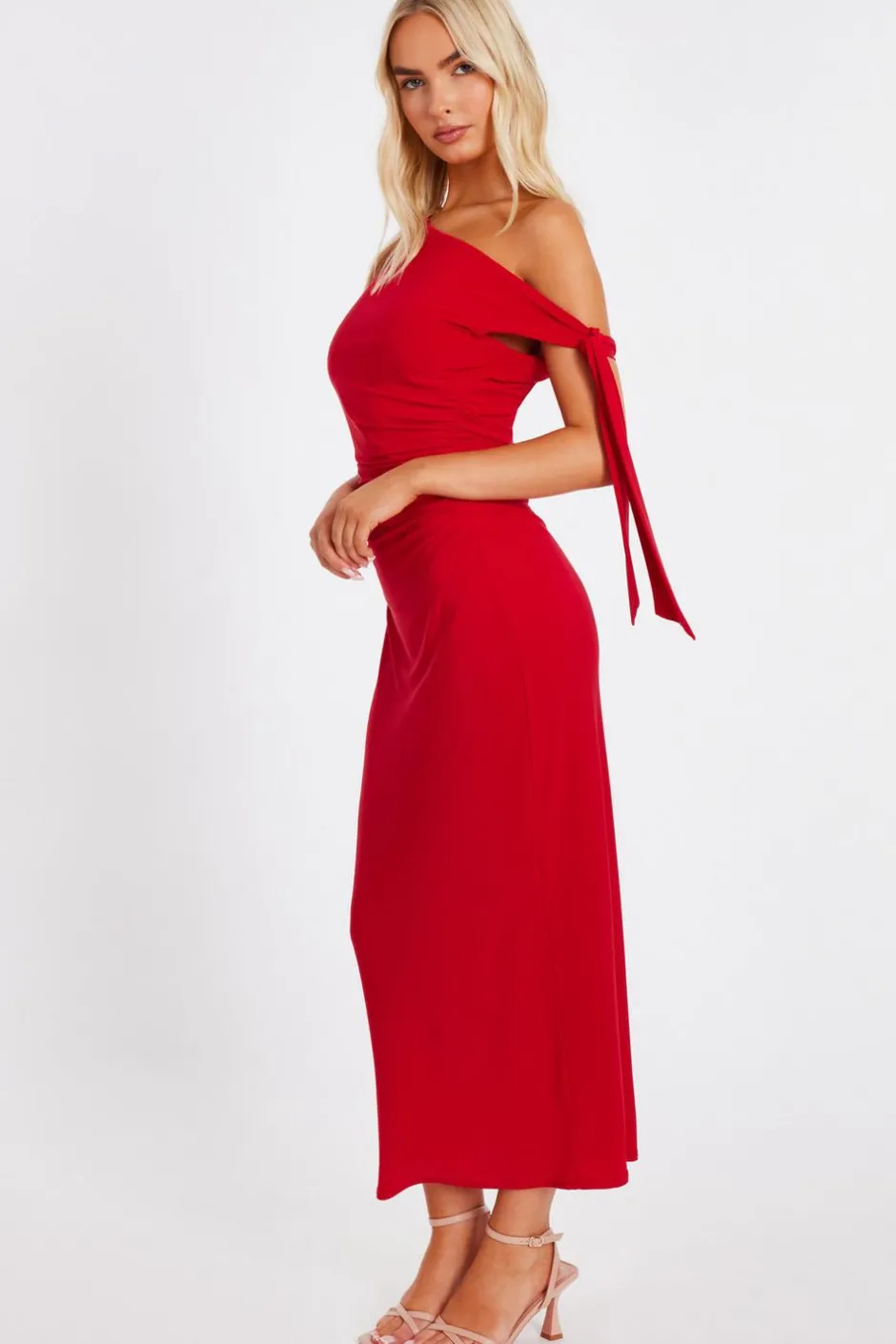 Quiz Red Asymmetric Midaxi Dress Discount
