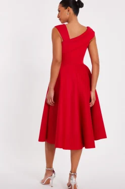 Quiz Asymmetric Midi Dress Red Clearance