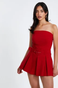 Quiz Red Bandeau Belted Playsuit Discount