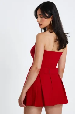 Quiz Red Bandeau Belted Playsuit Discount