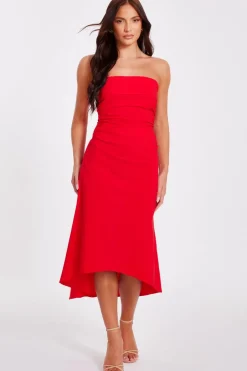 Quiz Bandeau Midi Dress Red Discount