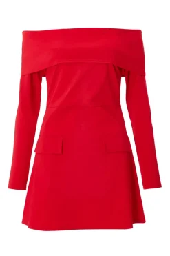 Quiz Red Bardot Long Sleeve Mini Dress Online
