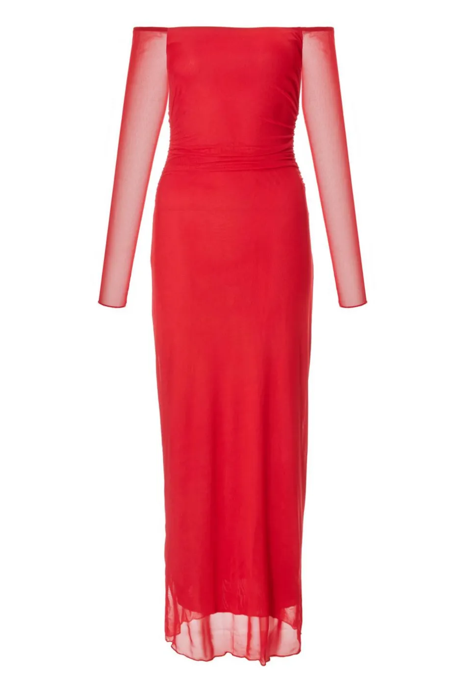 Quiz Red Bardot Mesh Midaxi Dress Online