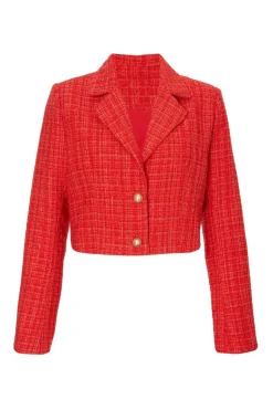 Quiz Red Boucle Cropped Blazer Discount