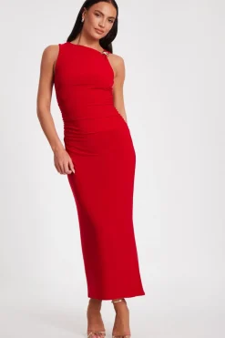 Quiz Red Buckle Detail Midaxi Dress Hot