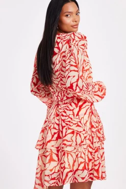 Quiz Red Chiffon Floral Skater Dress Hot