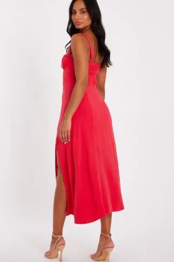 Quiz Red Corset Detail Midaxi Dress Clearance
