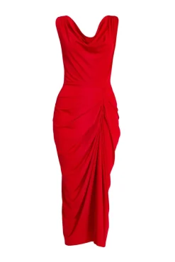 Quiz Cowl Neck Midi Dress Red Hot