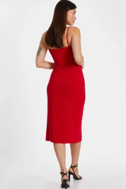 Quiz Diamante Strap Midi Dress Red Best