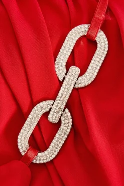 Quiz Diamante Strap Midi Dress Red Best