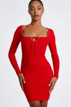 Quiz Red Diamante Trim Jumper Dress