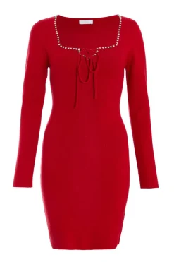 Quiz Red Diamante Trim Jumper Dress