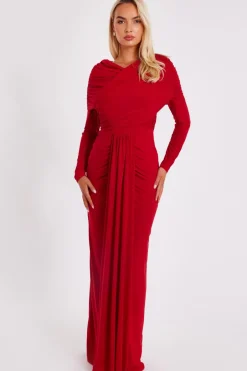Quiz Draped Maxi Dress Red Clearance