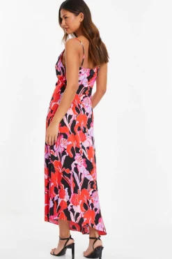 Quiz Red Floral Satin Midaxi Dress Outlet