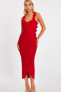 Quiz Floral Trim Midaxi Dress Red Sale