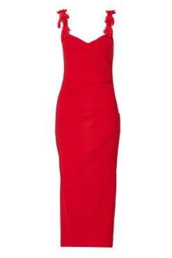 Quiz Floral Trim Midaxi Dress Red Sale