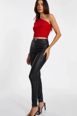 Quiz Red Glitter Mesh Crop Top Discount