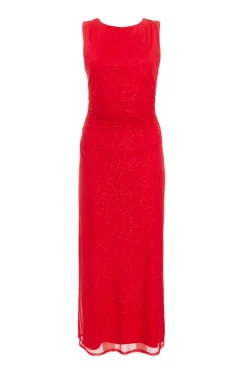 Quiz Glitter Mesh Midaxi Dress Red Online