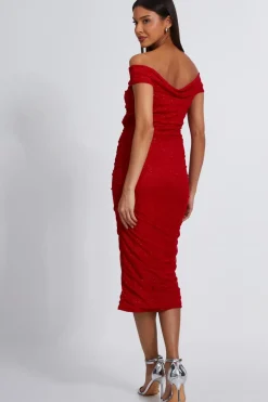 Quiz Red Glitter Mesh Midi Dress Online