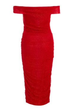 Quiz Red Glitter Mesh Midi Dress Online