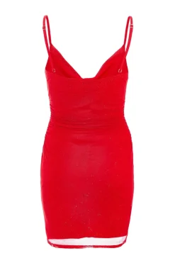 Quiz Red Glitter Mesh Mini Dress Best