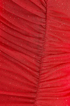 Quiz Red Glitter Mesh Mini Dress Best