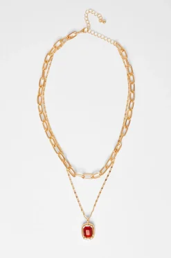 Quiz Jewel Laye Necklace Red Discount