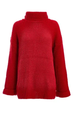 Quiz Knitted Roll Neck Jumper Red Sale