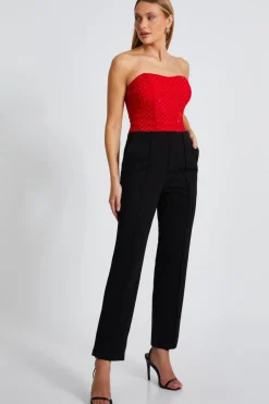 Quiz Red Mesh Embellished Bodysuit New