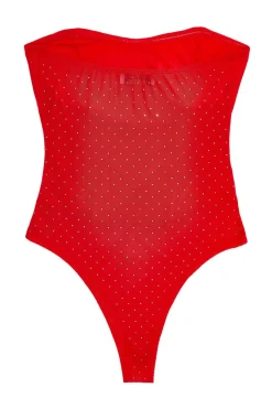Quiz Red Mesh Embellished Bodysuit New