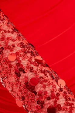 Quiz Red Mesh Embellished Sleeves Mini Dress New