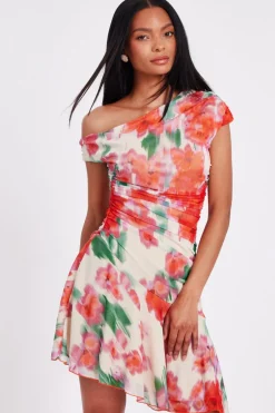 Quiz Red Mesh Floral Mini Dress Online
