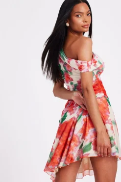 Quiz Red Mesh Floral Mini Dress Online
