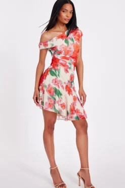 Quiz Red Mesh Floral Mini Dress Online