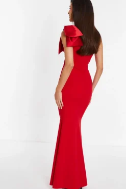 Quiz Red One Shoulder Bow Maxi Dress Discount