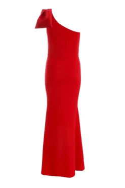 Quiz Red One Shoulder Bow Maxi Dress Discount