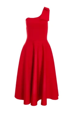 Quiz Red One Shoulder Bow Skater Midi Dress Discount