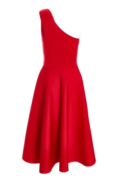 Quiz Red One Shoulder Bow Skater Midi Dress Discount
