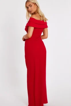 Quiz Pleated Bardot Maxi Dress Red Outlet