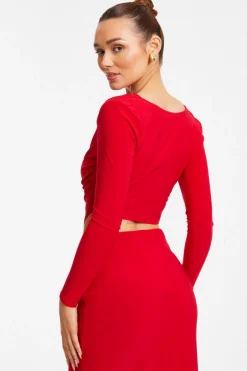 Quiz Red Ruched Cowl Neck Top Best