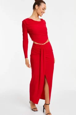 Quiz Red Ruched Cowl Neck Top Best