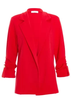 Quiz Ruched Sleeve Tailo Blazer Red Clearance
