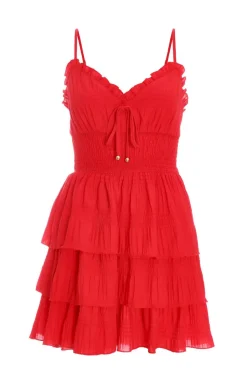 Quiz Ruffle Tie Playsuit Red Clearance