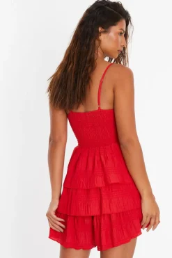 Quiz Ruffle Tie Playsuit Red Clearance